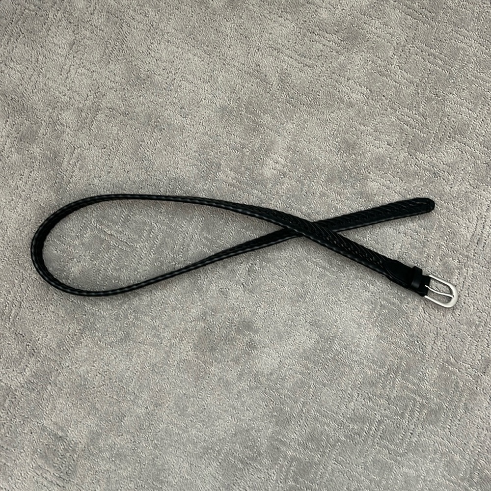 40” black braided leather belt with silver buckle